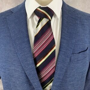 Etro Milano Tie Men  Stripe Silk Cotton Made In Italy Business Formal Dapper